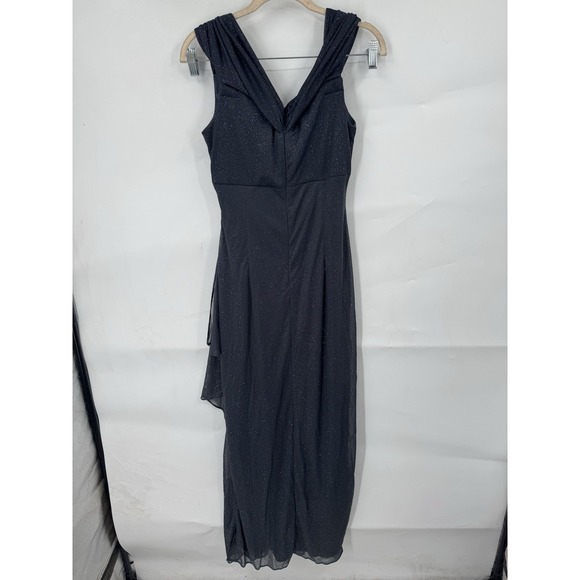 Alex Evenings Glitter Mesh Cowl Neck Cold Shoulder Maxi Dress Women 6 Grey - Picture 7 of 10